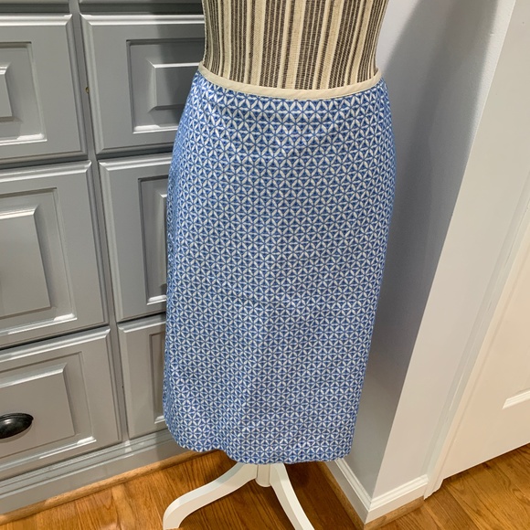 Talbots Dresses & Skirts - Talbots Blue and White Embroidered Pencil Skirt, Size 12